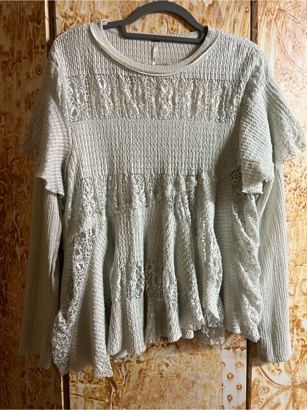 Free People Soft Sage Lace-Trim Peasant Knit Cardigan